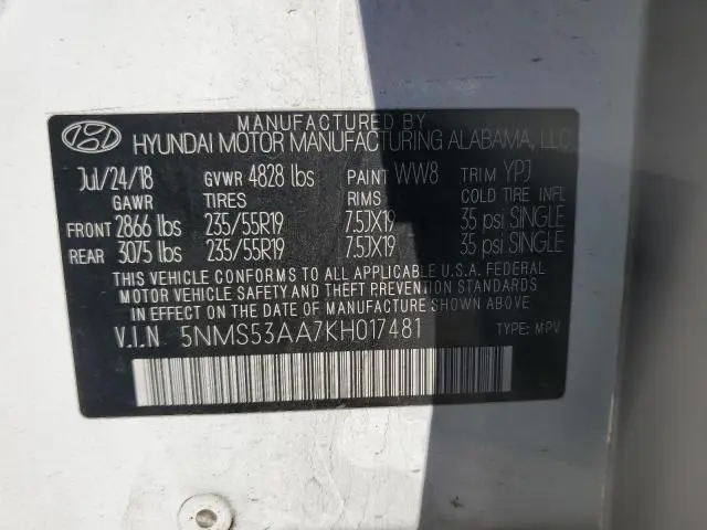 2019 HYUNDAI SANTA FE LIMITED  