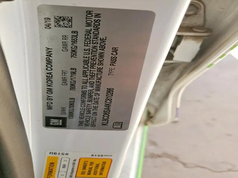 2019 CHEVROLET SPARK 1LT  