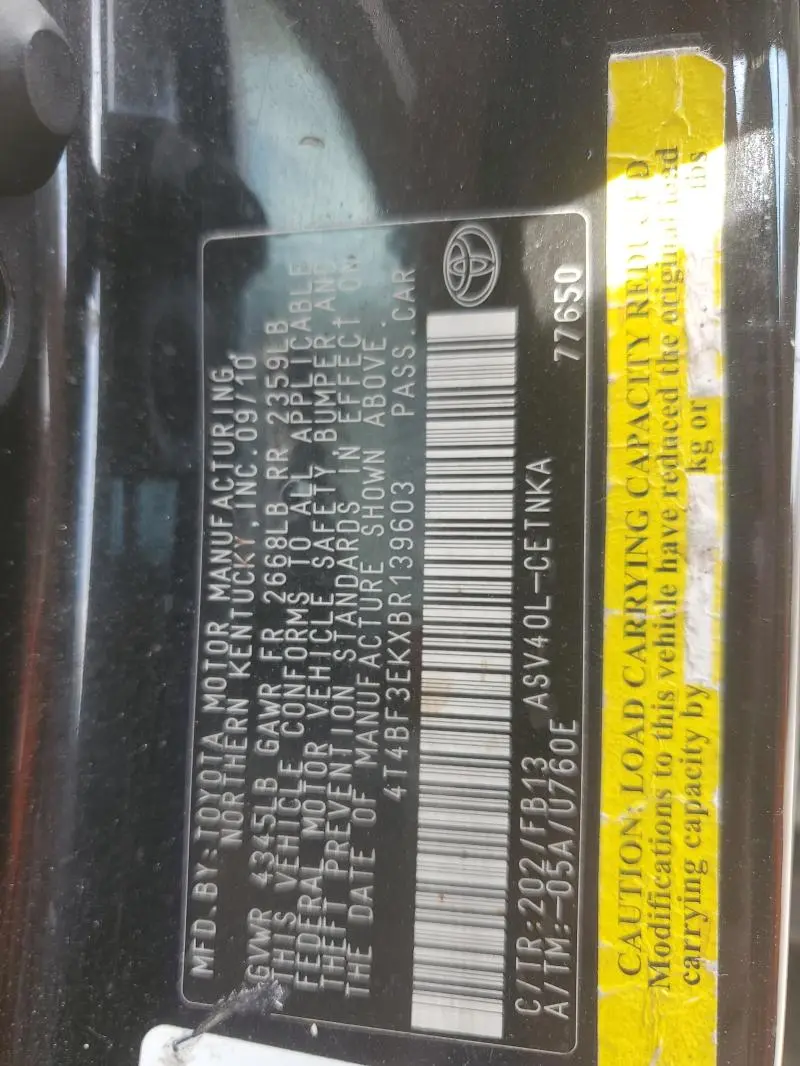 2011 TOYOTA CAMRY BASE  