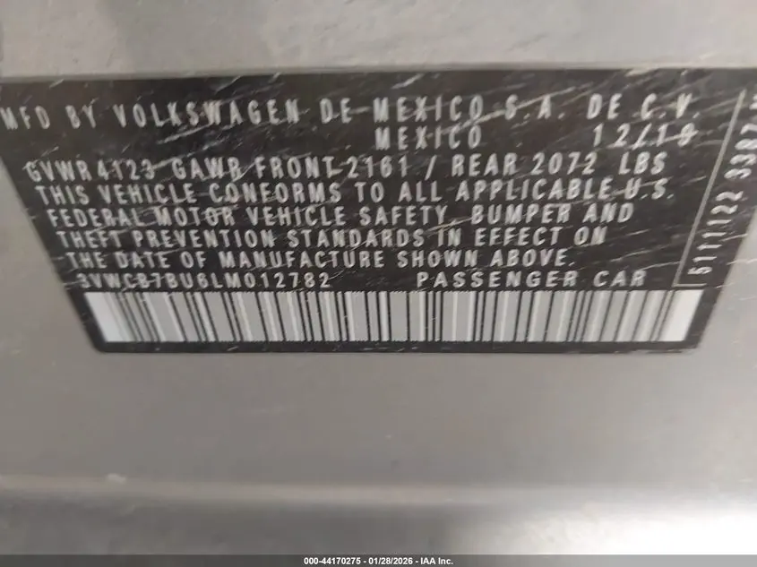 2020 VOLKSWAGEN JETTA 1.4T R-LINE/1.4T S/1.4T SE