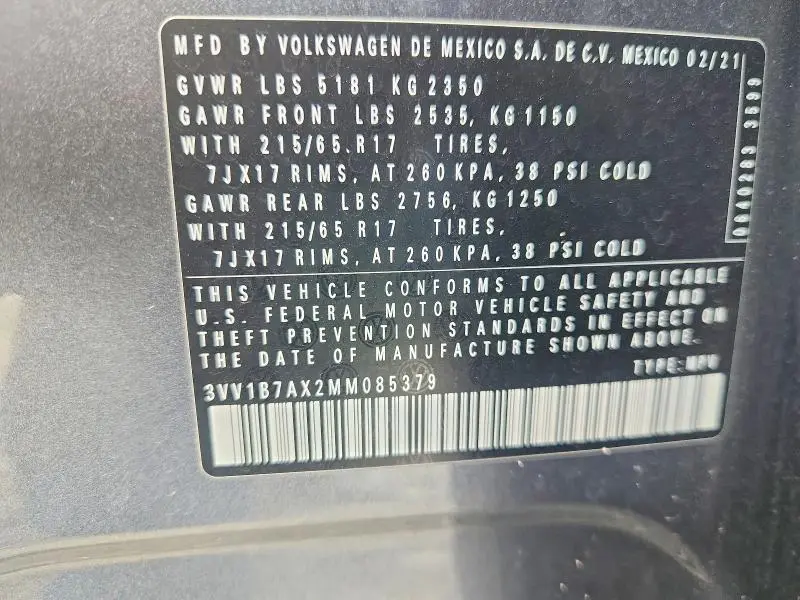 2021 VOLKSWAGEN TIGUAN S  