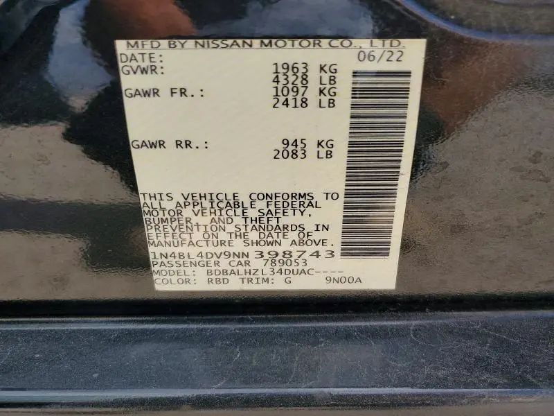 2022 NISSAN ALTIMA SV  