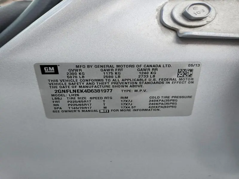 2013 CHEVROLET EQUINOX LT  