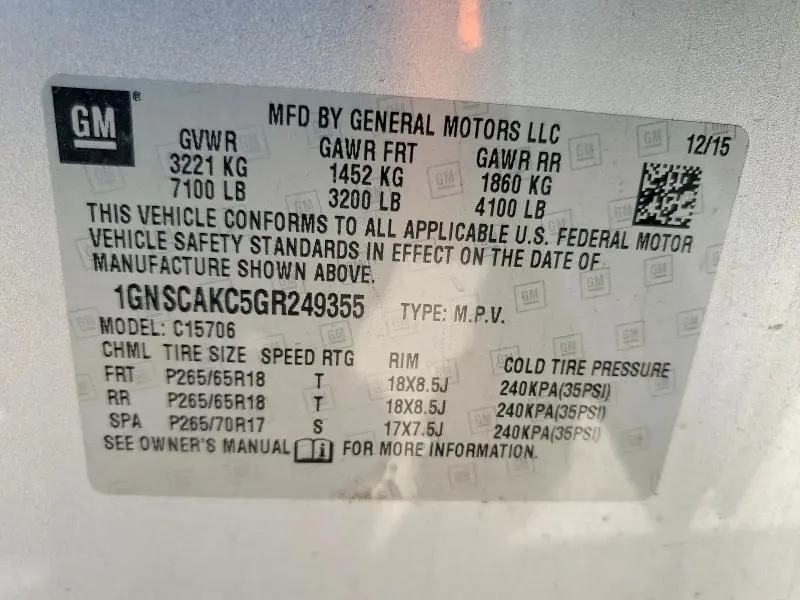 2016 CHEVROLET TAHOE C1500 LS  