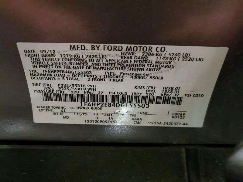 2013 FORD TAURUS SEL  
