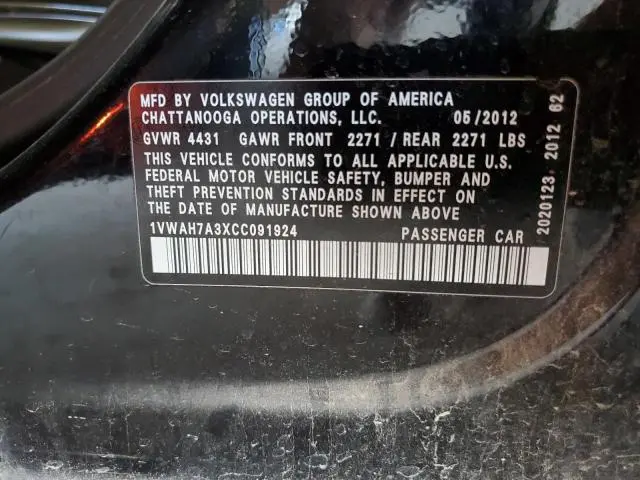 2012 VOLKSWAGEN PASSAT S  