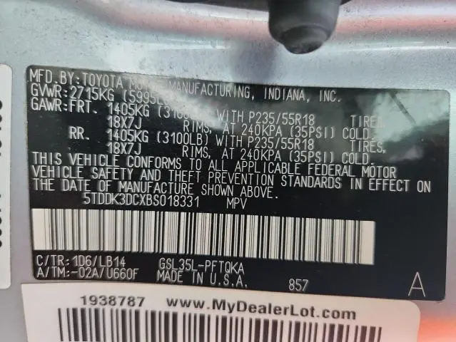 2011 TOYOTA SIENNA XLE  