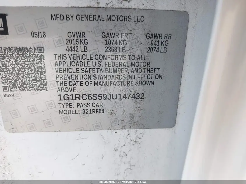 2018 CHEVROLET VOLT LT