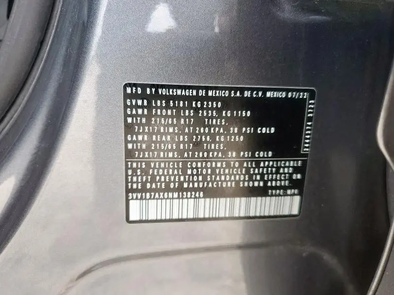 2022 VOLKSWAGEN TIGUAN S  
