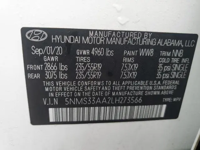 2020 HYUNDAI SANTA FE SEL  
