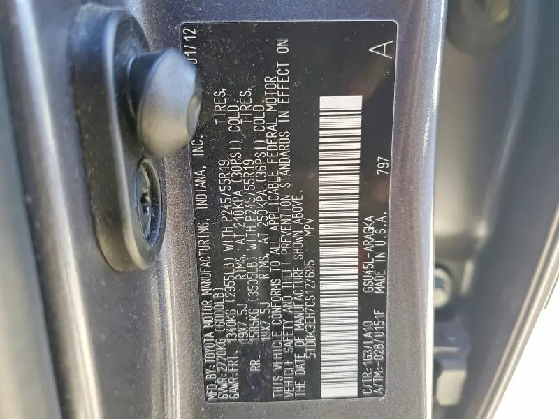 2012 TOYOTA HIGHLANDER LIMITED  