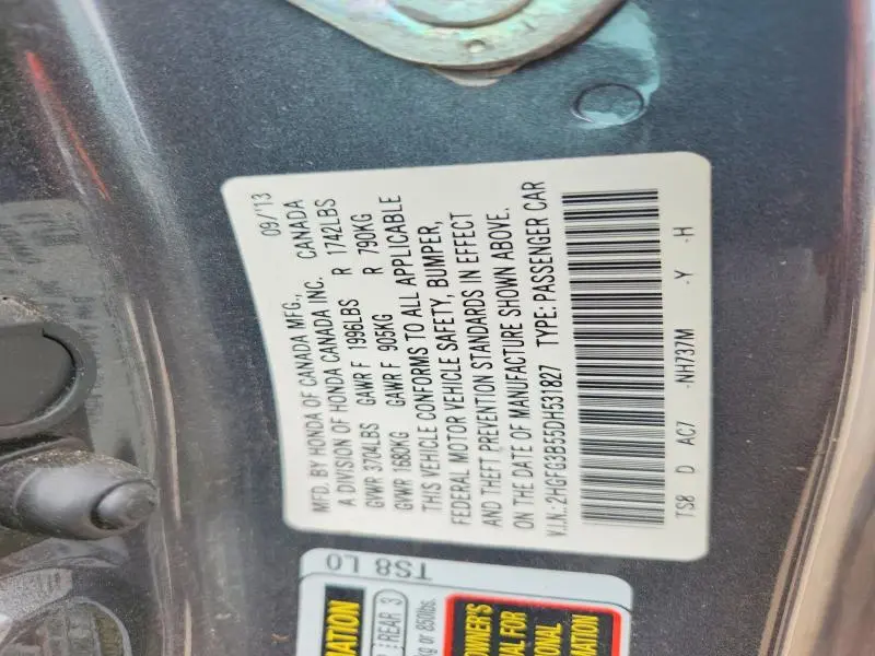 2013 HONDA CIVIC LX  