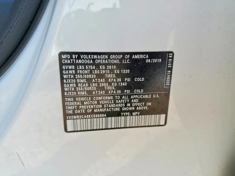 2019 VOLKSWAGEN ATLAS SE  