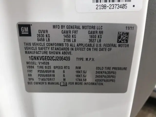 2012 CHEVROLET TRAVERSE LT  