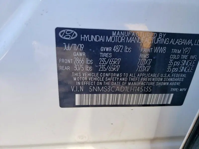 2020 HYUNDAI SANTA FE SEL  