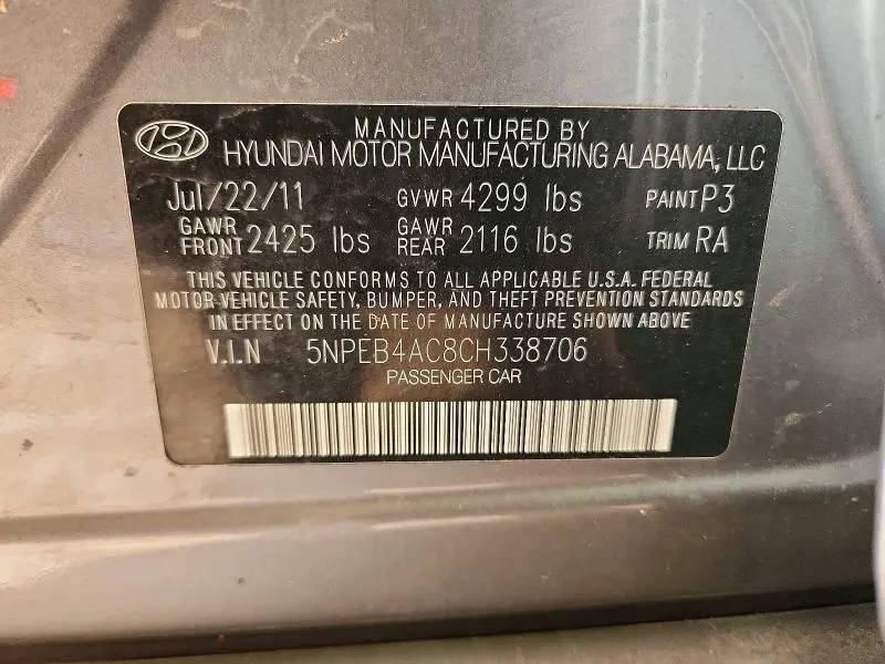 2012 HYUNDAI SONATA GLS  