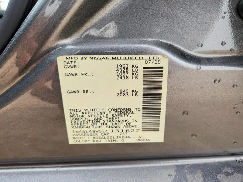 2020 NISSAN ALTIMA S  