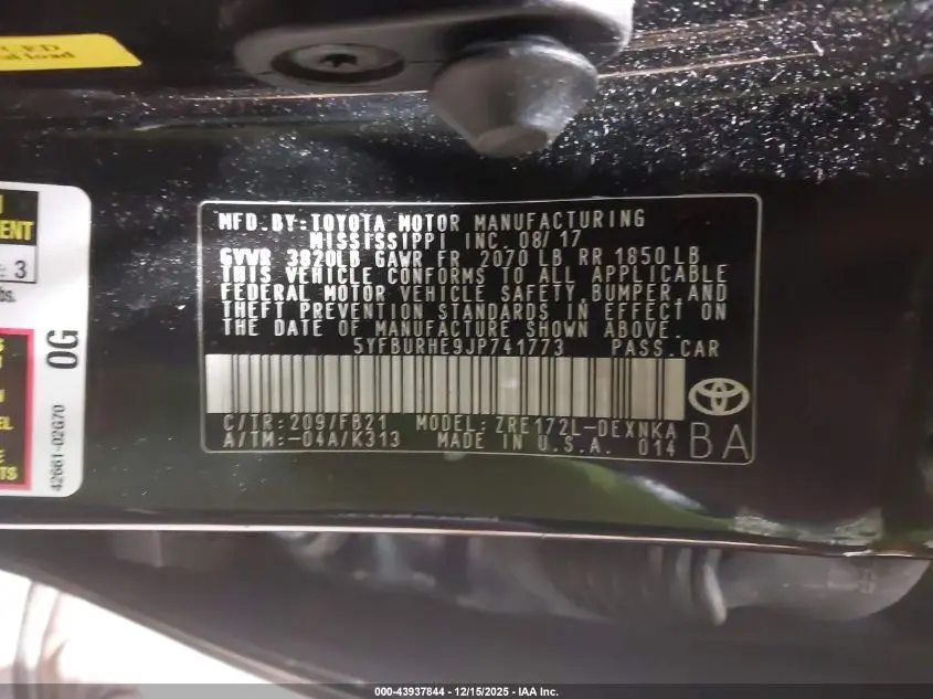 2018 TOYOTA COROLLA LE