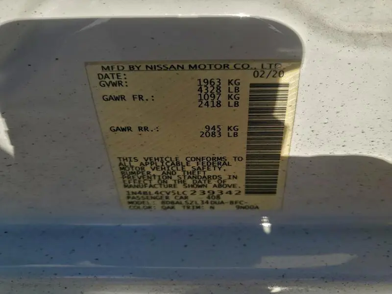 2020 NISSAN ALTIMA SR  