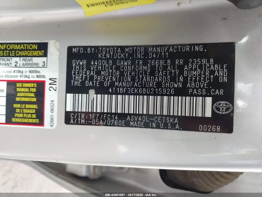 2011 TOYOTA CAMRY SE