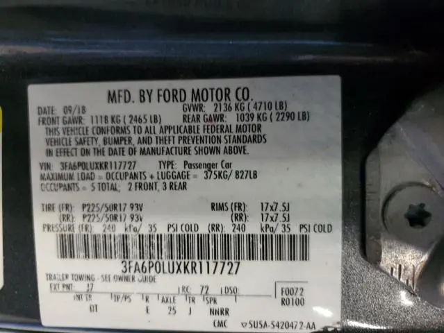 2019 FORD FUSION SE  