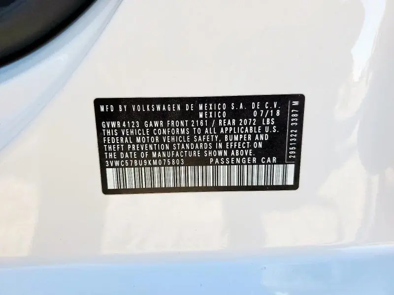 2019 VOLKSWAGEN JETTA S  