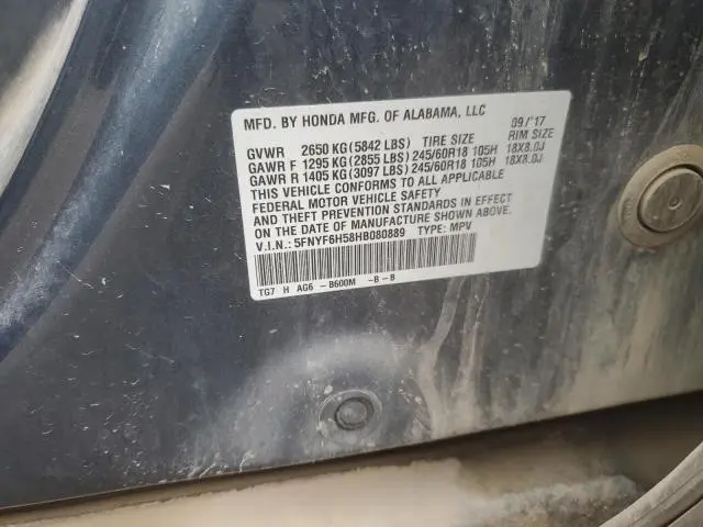 2017 HONDA PILOT EXL  