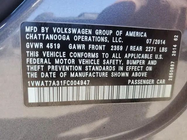 2015 VOLKSWAGEN PASSAT S  