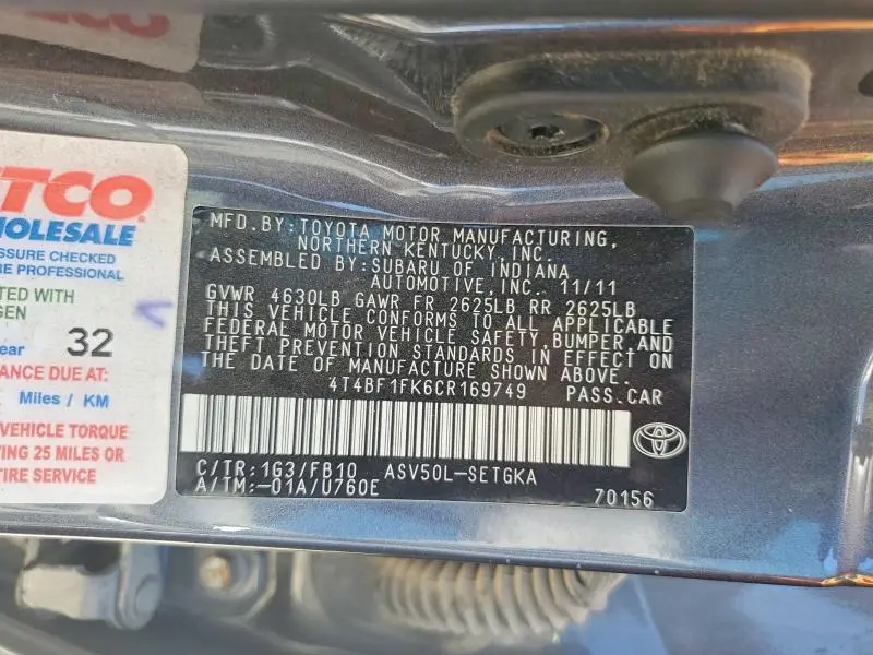 2012 TOYOTA CAMRY XLE  