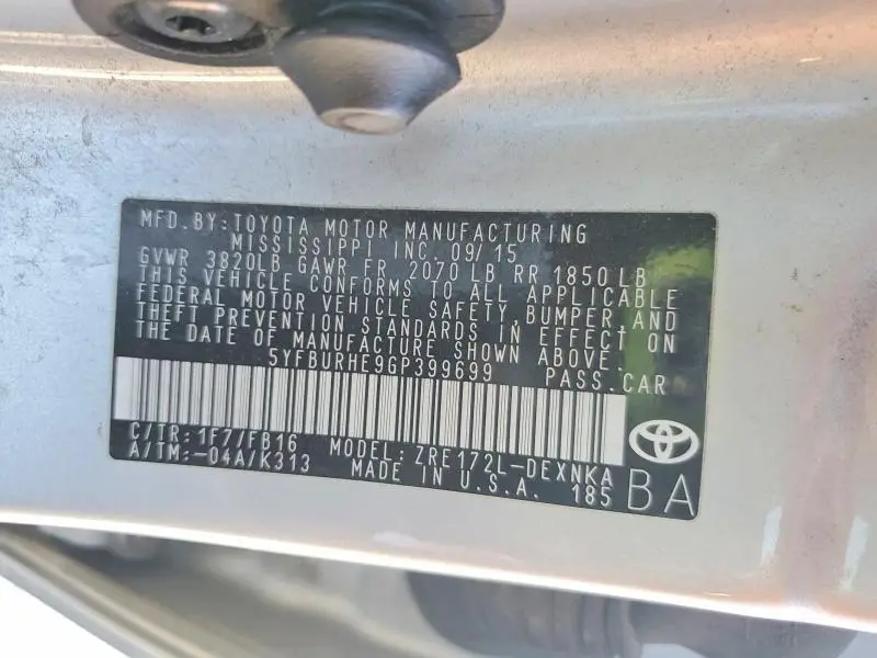2016 TOYOTA COROLLA L  