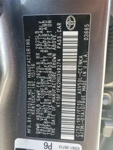 2017 TOYOTA CAMRY LE  