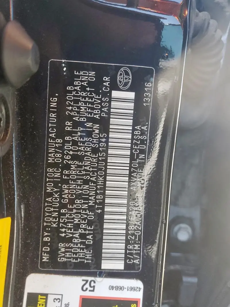 2018 TOYOTA CAMRY L  