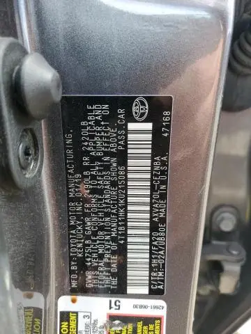 2019 TOYOTA CAMRY L  