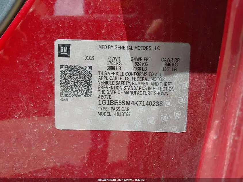 2019 CHEVROLET CRUZE LT