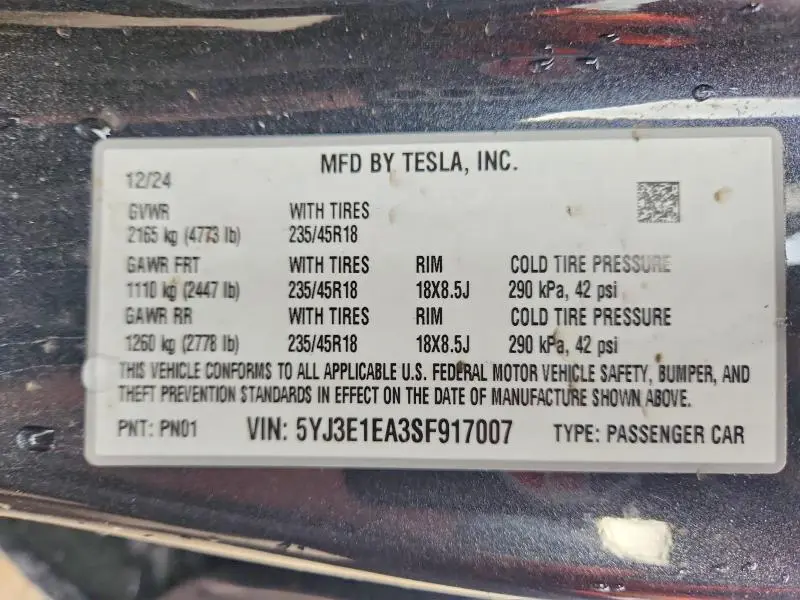 2025 TESLA MODEL 3   