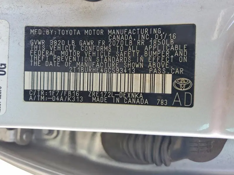 2016 TOYOTA COROLLA LE  