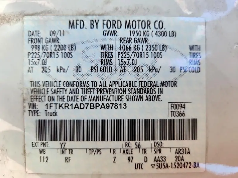2011 FORD RANGER   