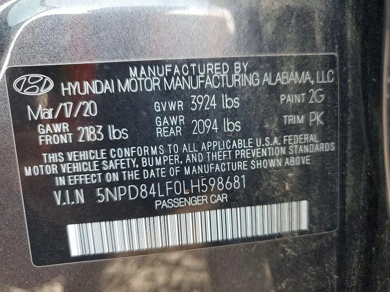 2020 HYUNDAI ELANTRA SEL  