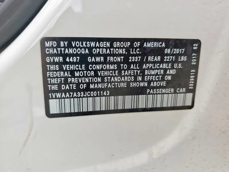 2018 VOLKSWAGEN PASSAT S  