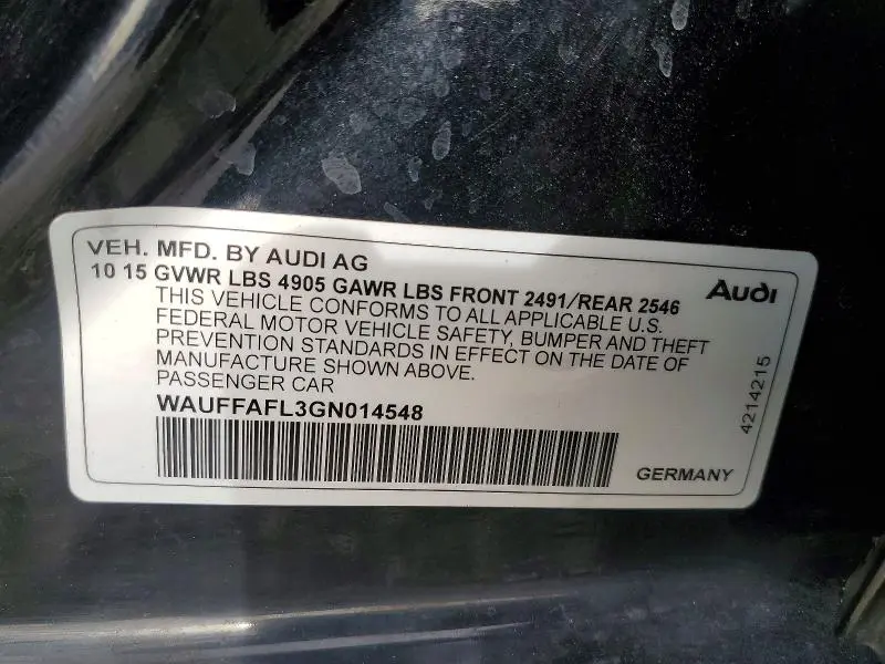 2016 AUDI A4 PREMIUM PLUS S-LINE  