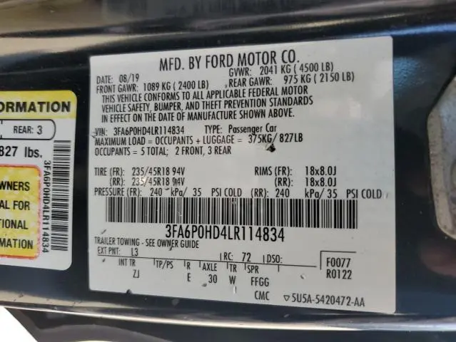 2020 FORD FUSION SE  