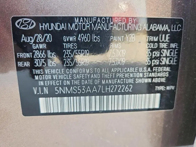2020 HYUNDAI SANTA FE LIMITED 2.0T  
