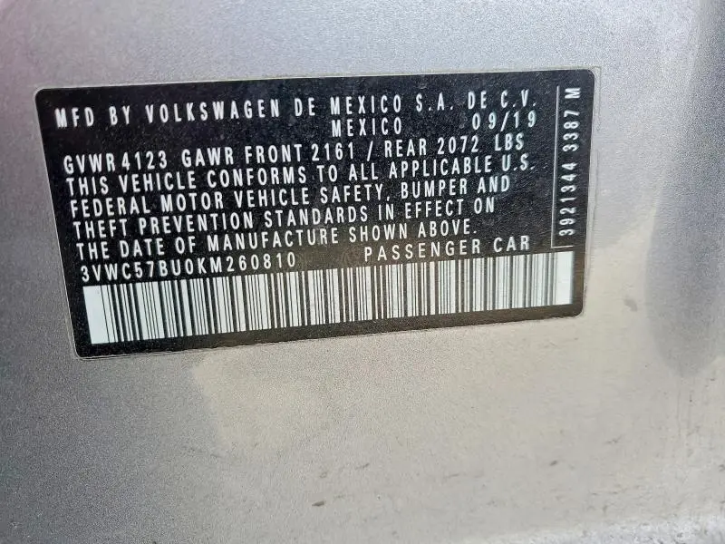 2019 VOLKSWAGEN JETTA S  