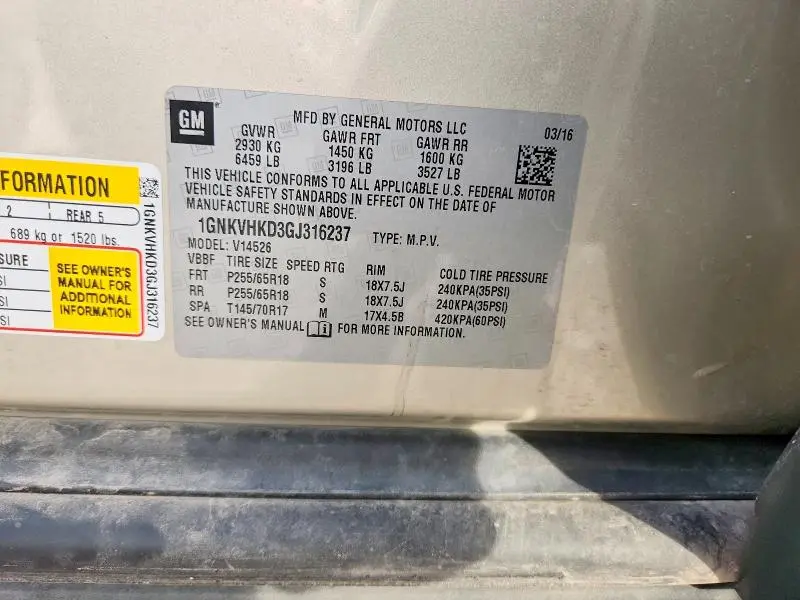 2016 CHEVROLET TRAVERSE LT  