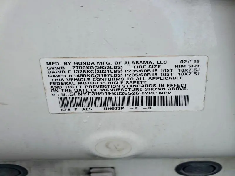 2015 HONDA PILOT TOURING  