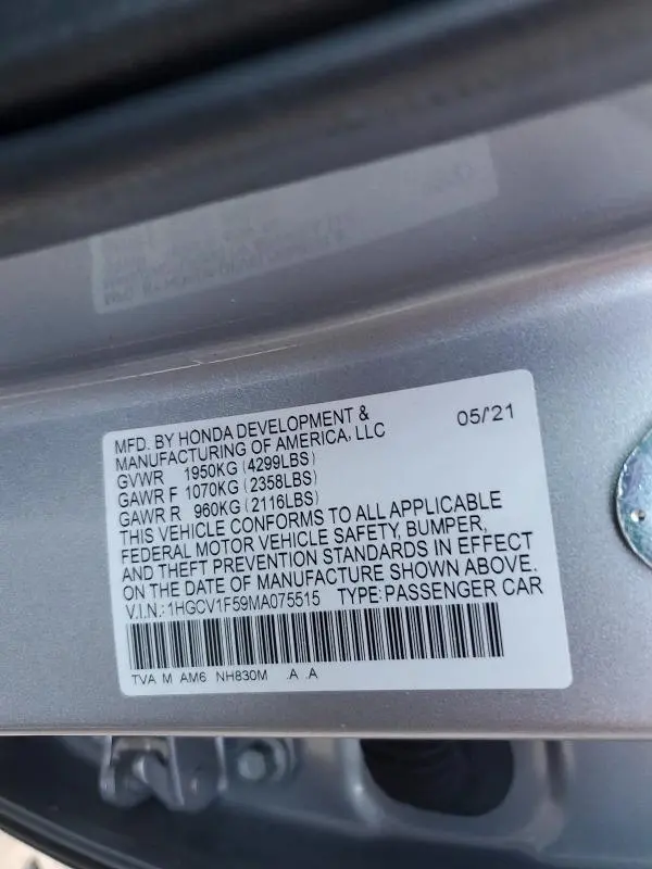 2021 HONDA ACCORD EXL  