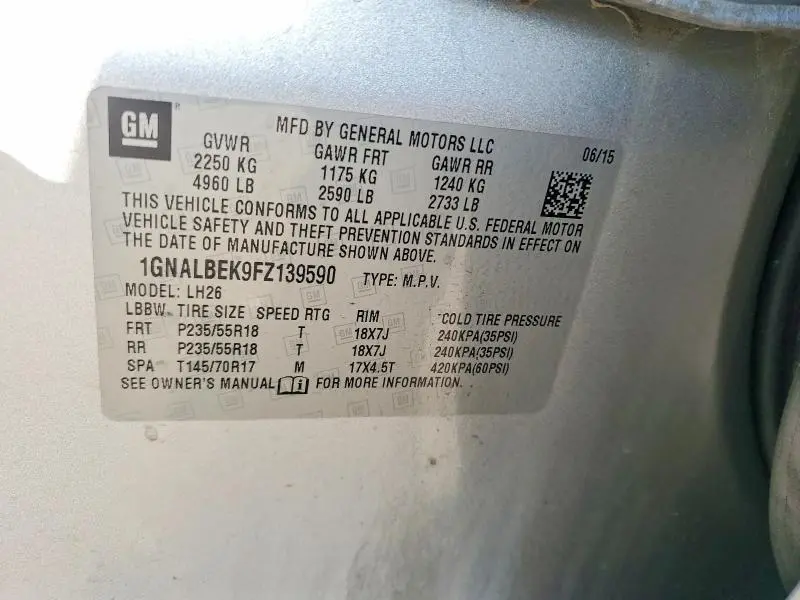 2015 CHEVROLET EQUINOX LT  