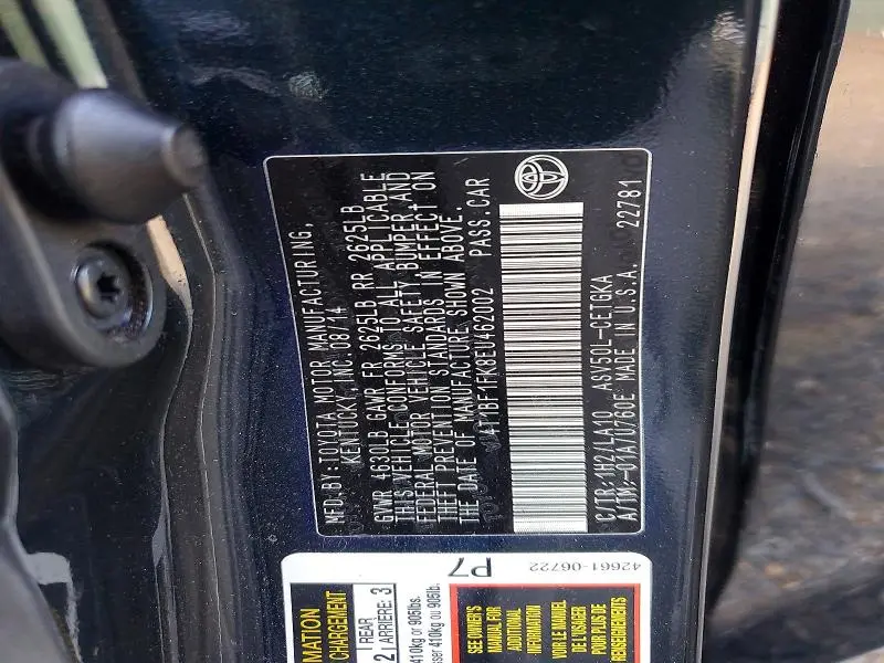 2014 TOYOTA CAMRY XLE  