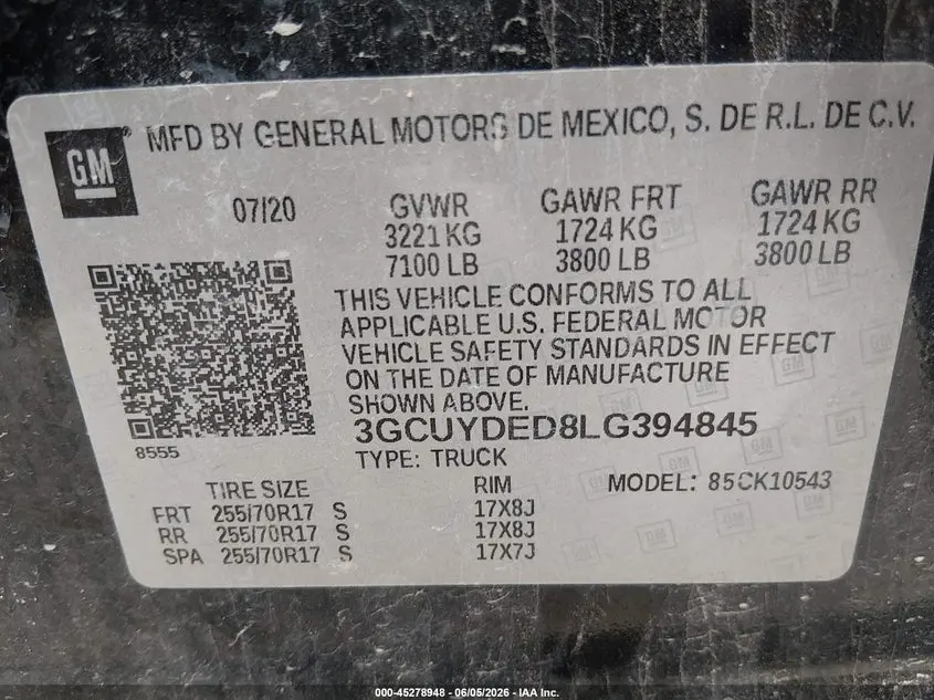2020 CHEVROLET SILVERADO 1500 4WD  SHORT BED LT