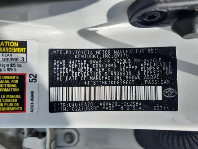 2019 TOYOTA CAMRY L  
